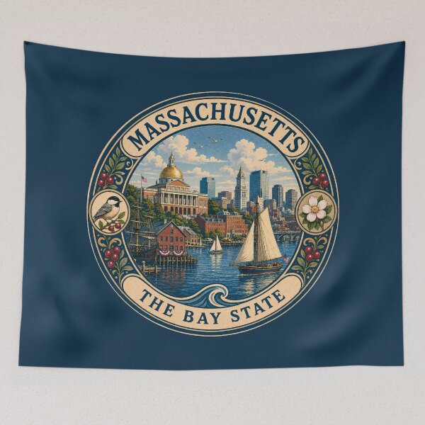 Item preview, Massachusetts Landscape Illustration Travel Art Badge designed and sold by KrisSidDesigns.