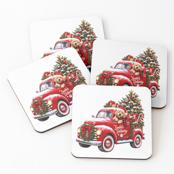 Item preview, Cute Santa’s Delivery Christmas Truck with Golden Retriever designed and sold by TinyWeird.