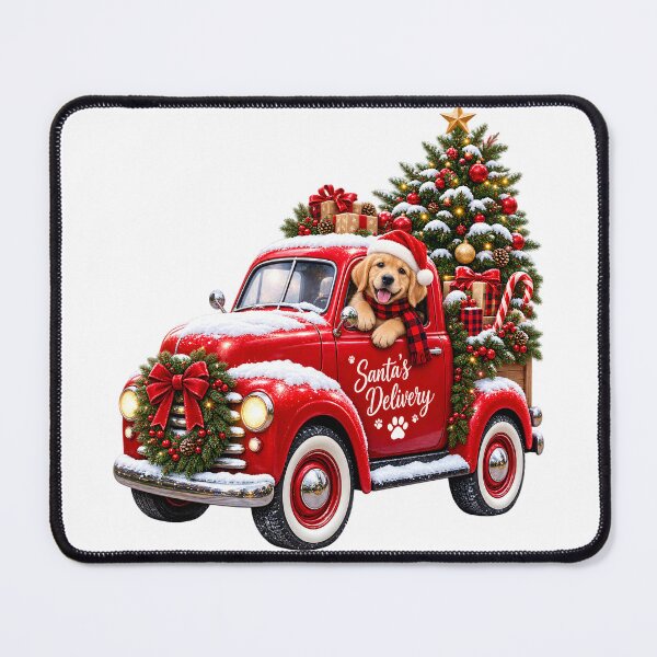 Item preview, Cute Santa’s Delivery Christmas Truck with Golden Retriever designed and sold by TinyWeird.