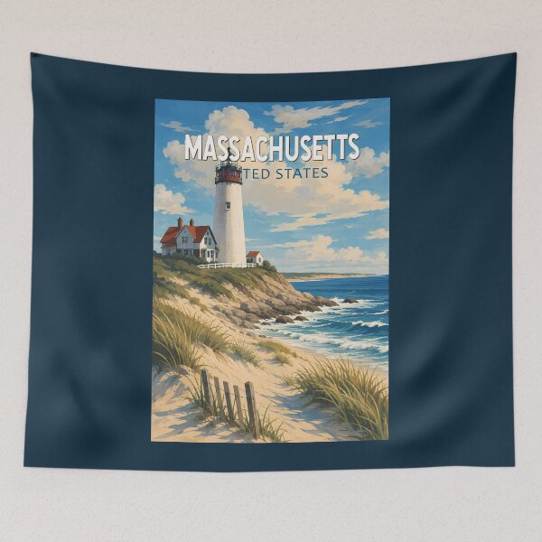 Item preview, Massachusetts Illustration Travel Art Vintage designed and sold by KrisSidDesigns.