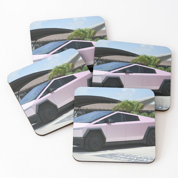 Item preview, Pink Tesla Cyber Truck outside SpaceX Starbase production facility designed and sold by STFPhotoAgency.
