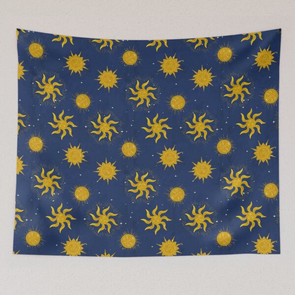 Item preview, Vintage Mystic Celestial Suns and Stars in Gold and Deep Blue designed and sold by aneladesigns.