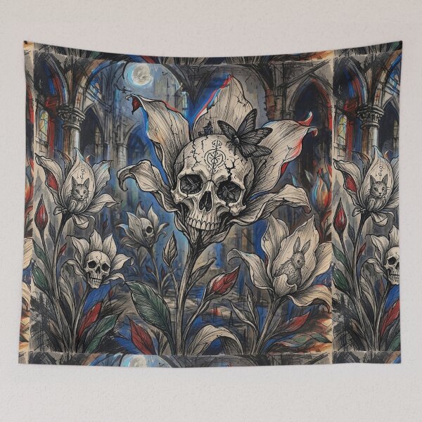 Item preview, Gothic Cathedral Skull Lilies Butterfly Kitten Rabbit designed and sold by LujziWorld.