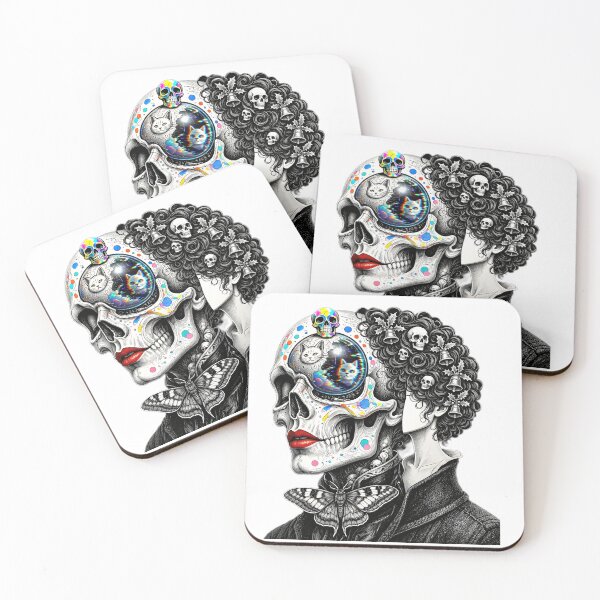 Item preview, Rainbow Sugar Skull Cat Orb Glitch Gothic Moth Portrait designed and sold by LujziWorld.