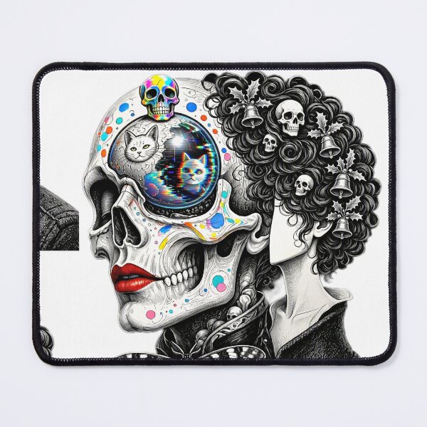 Item preview, Rainbow Sugar Skull Cat Orb Glitch Gothic Moth Portrait designed and sold by LujziWorld.