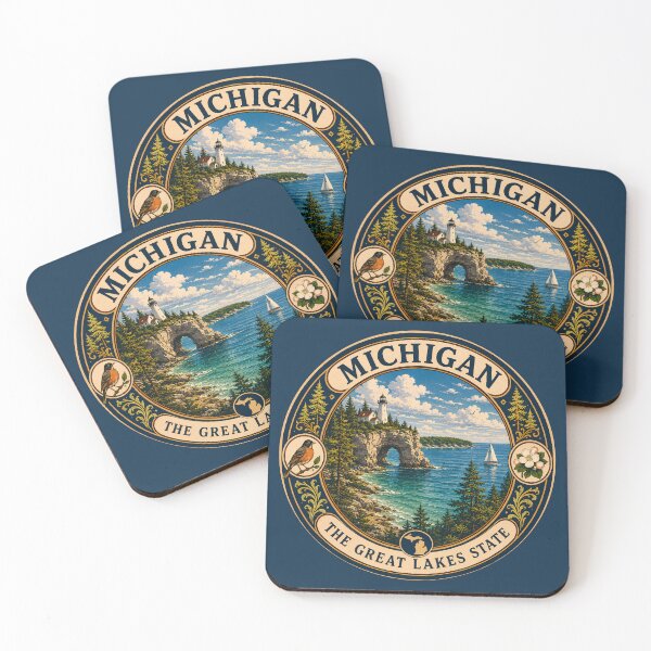 Item preview, Michigan Landscape Illustration Travel Art Badge designed and sold by KrisSidDesigns.