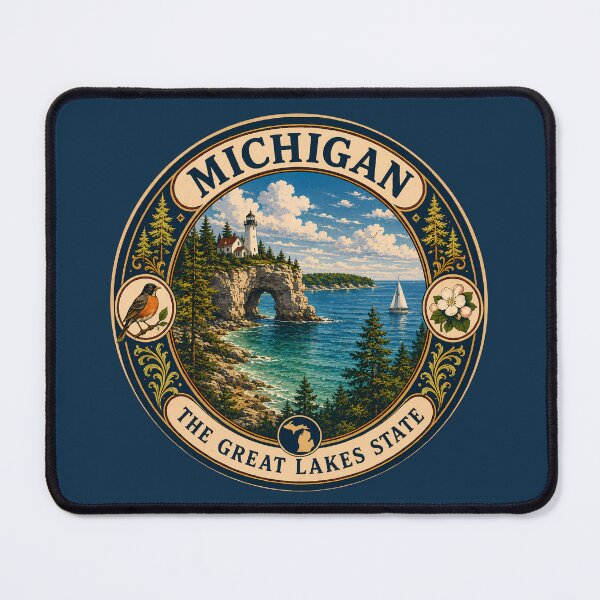 Item preview, Michigan Landscape Illustration Travel Art Badge designed and sold by KrisSidDesigns.