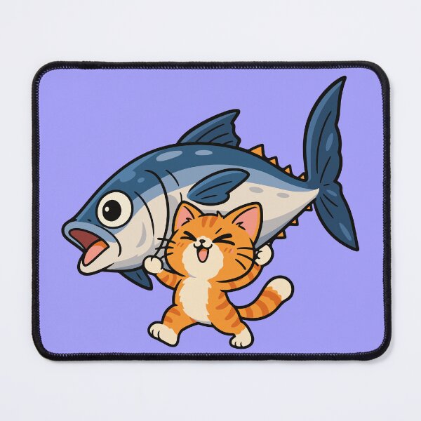 Item preview, Happy Cat With Big Fish Funny Fishing Cat designed and sold by MewMade.