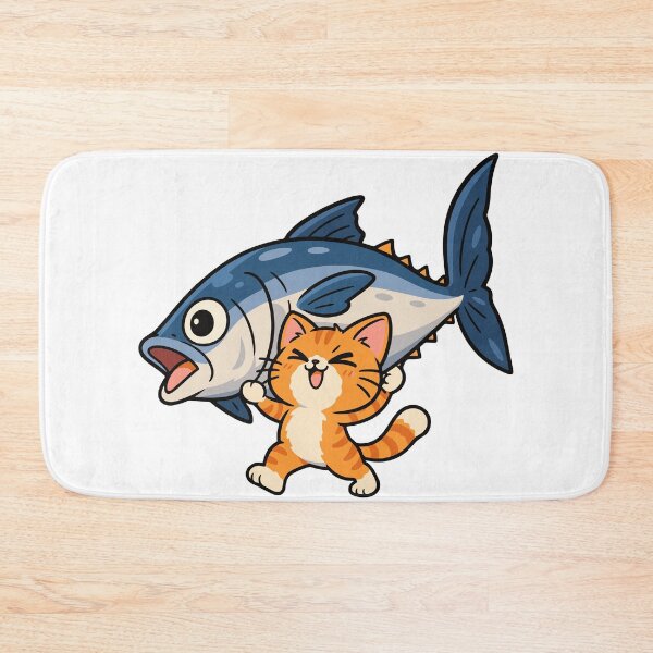 Item preview, Happy Cat With Big Fish Funny Fishing Cat designed and sold by MewMade.