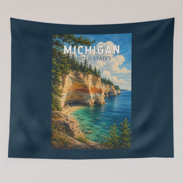 Item preview, Michigan Illustration Travel Art Vintage designed and sold by KrisSidDesigns.
