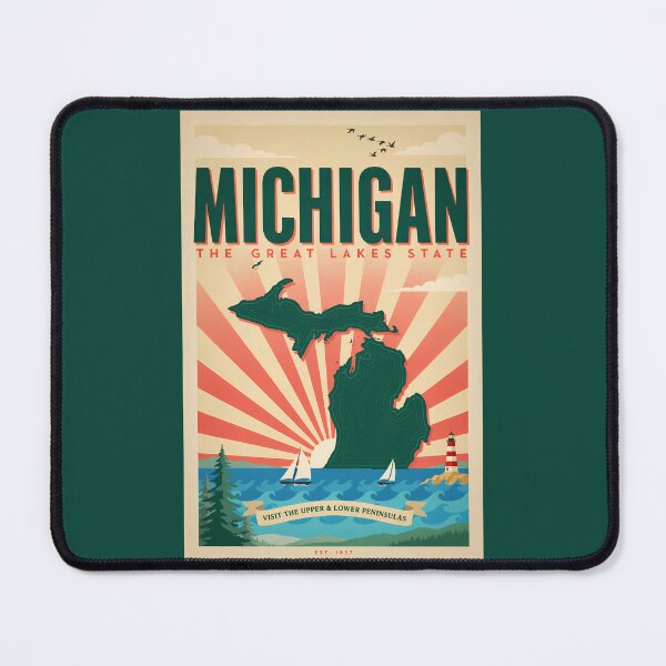 Item preview, Michigan State Illustration Travel Art Vintage designed and sold by KrisSidDesigns.