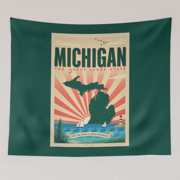 Item preview, Michigan State Illustration Travel Art Vintage designed and sold by KrisSidDesigns.