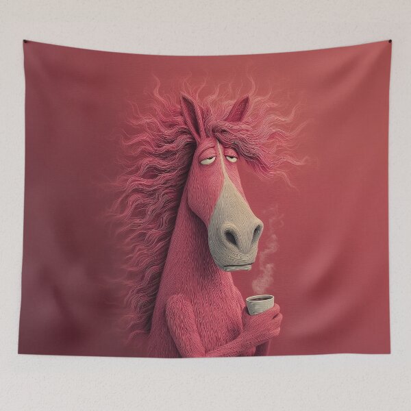 Item preview, Sleepy Pink Horse Enjoying Quiet Morning Coffee designed and sold by prettykaler.