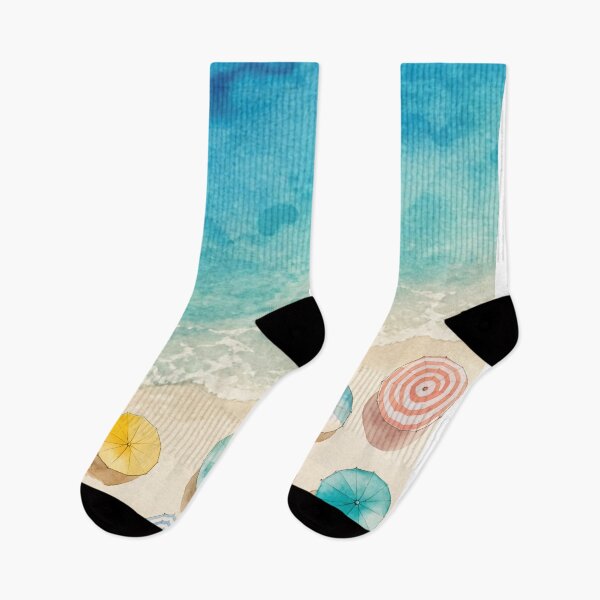 Item preview, Aquarelle Painting of Turquise beach, with colorful umbrellas seen from above designed and sold by Printsincolor.