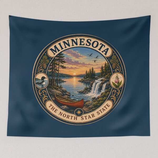 Item preview, Minnesota Landscape Illustration Travel Art Badge designed and sold by KrisSidDesigns.