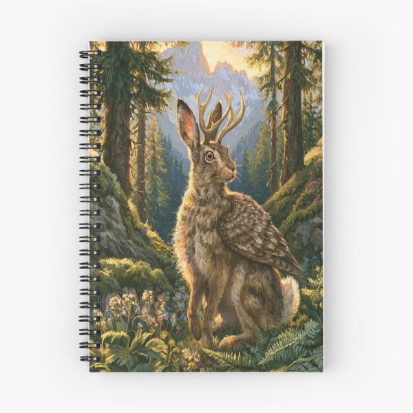 Item preview, A Wolpertinger standing alert among wildflowers and ferns in a beautiful alpine forest, Fantasy & Mythological Creatures designed and sold by CDC40.