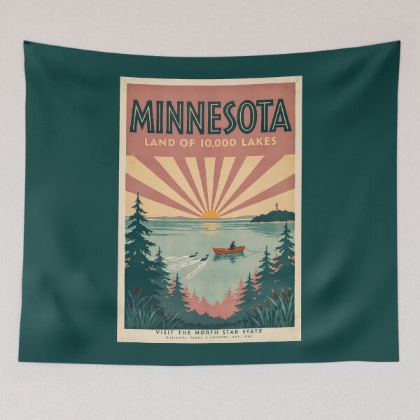 Item preview, Minnesota State Illustration Travel Art Vintage designed and sold by KrisSidDesigns.