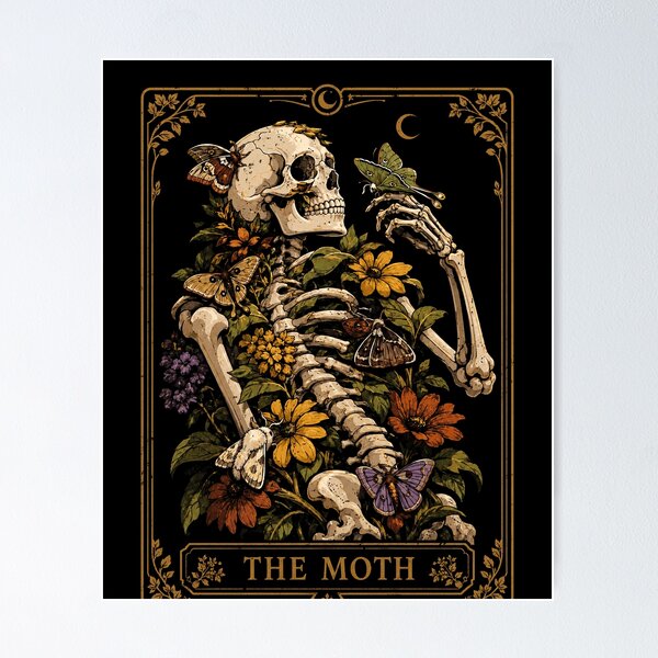 Item preview, Skeleton with Moths and Flowers Art Print Halloween designed and sold by rafaeltto.
