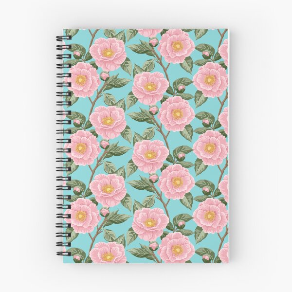 Aperçu de l'œuvre Camélias roses sur fond bleu créée et vendue par Cheekyleopard.