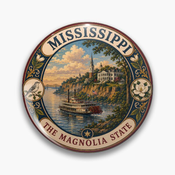 Item preview, Mississippi Landscape Illustration Travel Art Badge designed and sold by KrisSidDesigns.