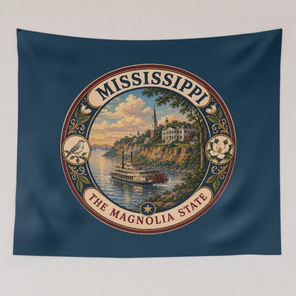 Item preview, Mississippi Landscape Illustration Travel Art Badge designed and sold by KrisSidDesigns.