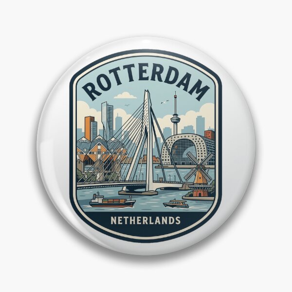 Item preview, Rotterdam Netherlands Vintage City Skyline Travel Badge designed and sold by k3rstman1.