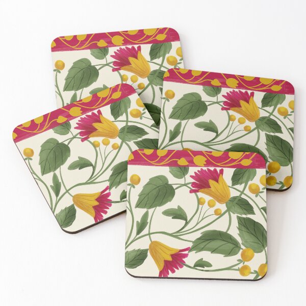 Item preview, Antique Medieval Heraldic Trailing Floral Vine with Crimson Border Stripe  designed and sold by aneladesigns.