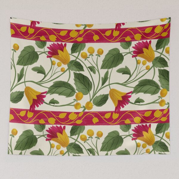 Item preview, Antique Medieval Heraldic Trailing Floral Vine with Crimson Border Stripe  designed and sold by aneladesigns.