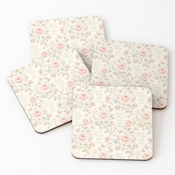 Item preview, Good Things Take Time Floral Peony Butterfly Pattern designed and sold by HappyOops.
