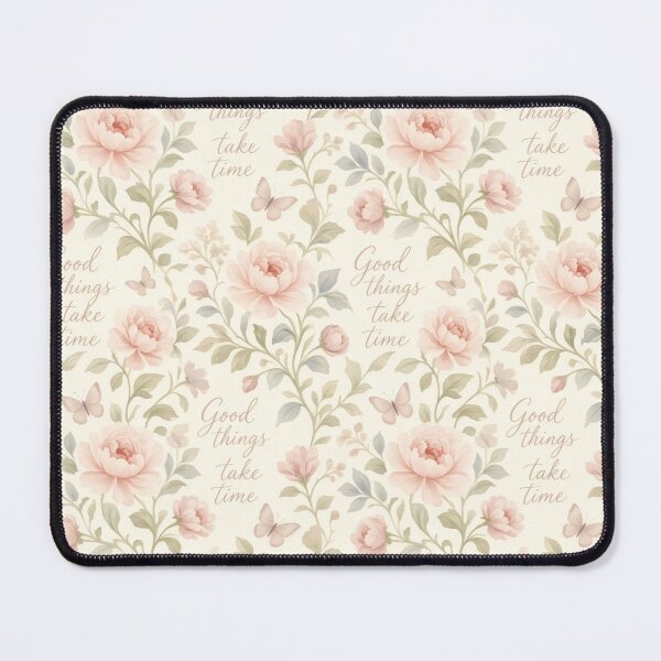 Item preview, Good Things Take Time Floral Peony Butterfly Pattern designed and sold by HappyOops.