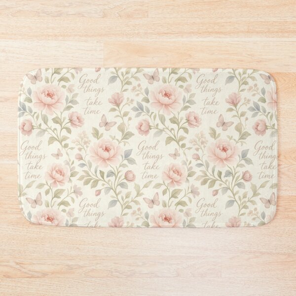 Item preview, Good Things Take Time Floral Peony Butterfly Pattern designed and sold by HappyOops.