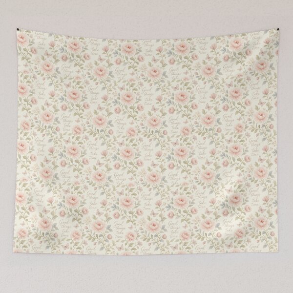 Item preview, Good Things Take Time Floral Peony Butterfly Pattern designed and sold by HappyOops.