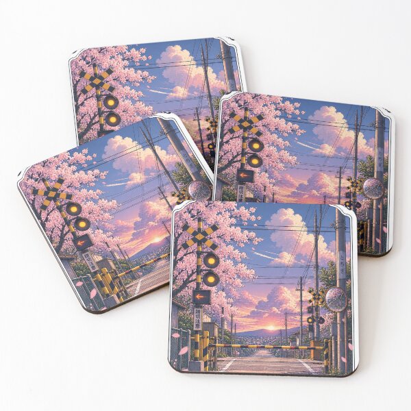 Item preview, Cherry Blossom Railway Crossing at Sunset designed and sold by NzrProcreate.