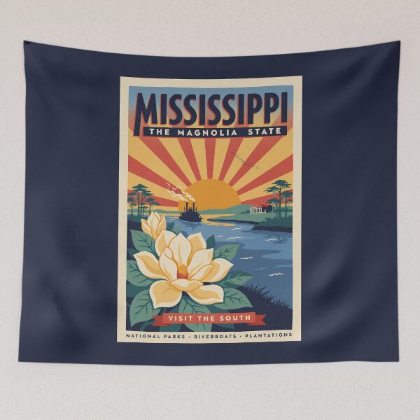 Item preview, Mississippi State Illustration Travel Art Vintage designed and sold by KrisSidDesigns.