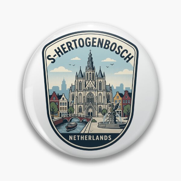 Item preview, 's-Hertogenbosch Netherlands Retro City Landmark Badge designed and sold by k3rstman1.