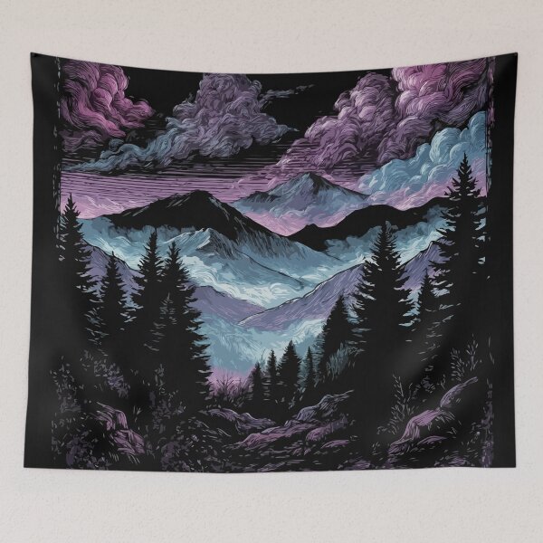 Item preview, Synthwave Black Purple Mountains Landscape designed and sold by Gkinoki.