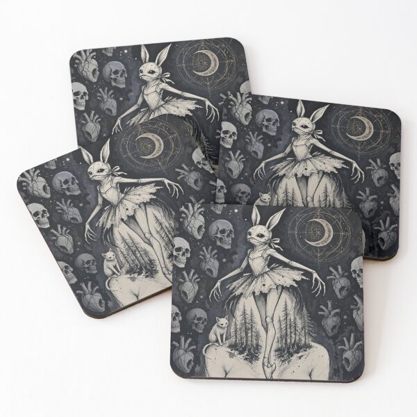Item preview, Bunny Mask Ballerina Gothic Surreal Forest Heart Skulls Art designed and sold by LujziWorld.