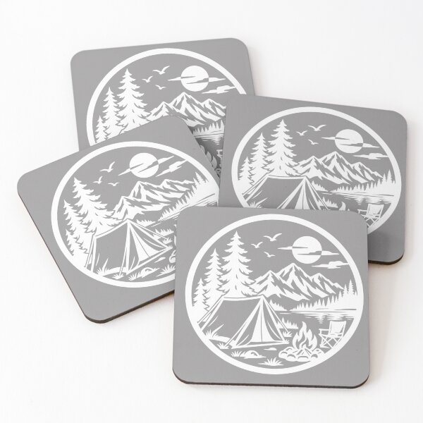 Item preview, Camping Mountain Badge – Black & White Wilderness Adventure designed and sold by Timber-Trail.