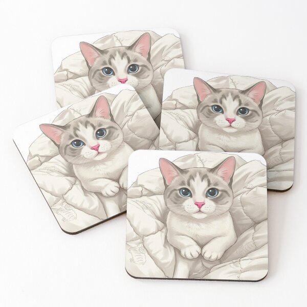 Item preview, Cute Cat Snuggling in Cozy Blanket Blue Eyes Anime designed and sold by PetalsPaws.