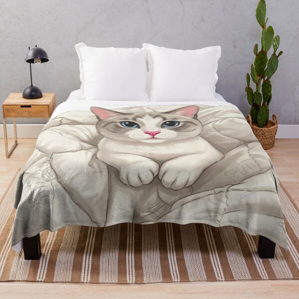 Item preview, Cute Cat Snuggling in Cozy Blanket Blue Eyes Anime designed and sold by PetalsPaws.