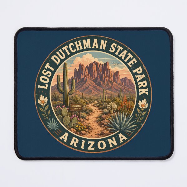 Item preview, Lost Dutchman State Park Arizona Illustration Travel Art Badge designed and sold by KrisSidDesigns.