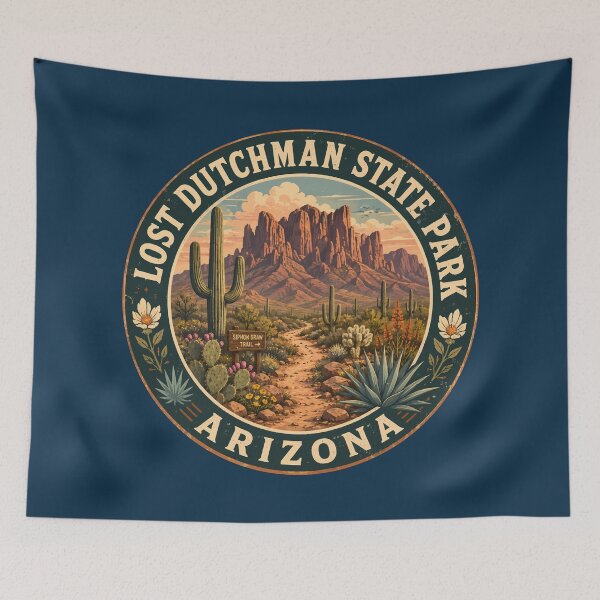 Artikelvorschau, Illustration zum Lost Dutchman State Park in Arizona – Reisekunst-Abzeichen entworfen und verkauft von KrisSidDesigns.