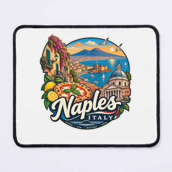 Item preview, Naples Italy Vintage Travel Poster Neapolitan Pizza & Vesuvius designed and sold by LittleArij.