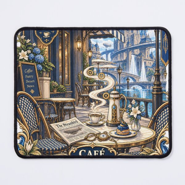 Item preview, Elegant Steampunk European Waterfront Café Illustration designed and sold by NzrProcreate.