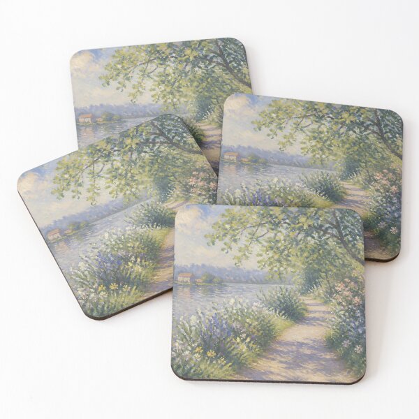 Item preview, Impressionist Riverbank Pathway with Wildflowers Countryside Oil Painting Print designed and sold by Wandered North.