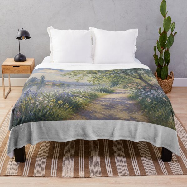 Item preview, Impressionist Riverbank Pathway with Wildflowers Countryside Oil Painting Print designed and sold by Wandered North.