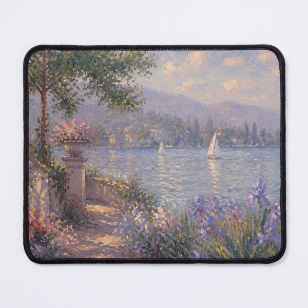 Item preview, Monet Style Mediterranean Coastal Terrace Lake View Oil Painting Print designed and sold by Wandered North.