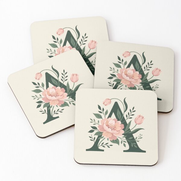 Item preview, Blush pink Floral Letter A Monogram Botanical designed and sold by ITCHAWAWAA.