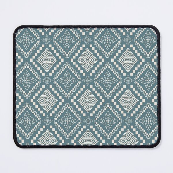 Item preview, Thai Pixel Floral Diamond Seamless Pattern Teal Cream Traditional Thai Botanical Woven Textile Fabric Design designed and sold by KOPatternCo.