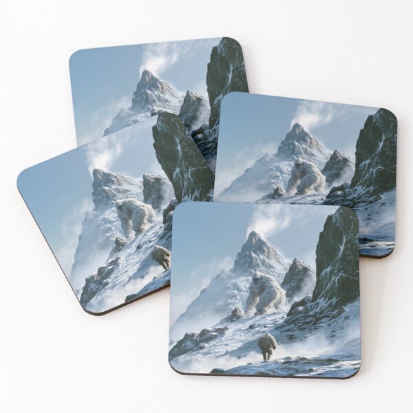 Item preview, A towering Yeti trekking through blizzard-covered Himalayan peaks surrounded by towering glaciers and blowing snow, Fantasy & Mythological Creatures designed and sold by CDC40.